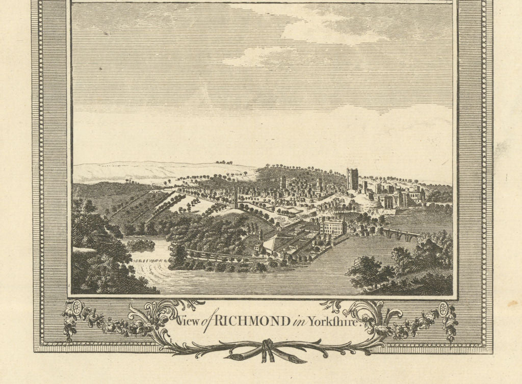 View of the town of Richmond, Yorkshire. WALPOOLE 1794 old antique print